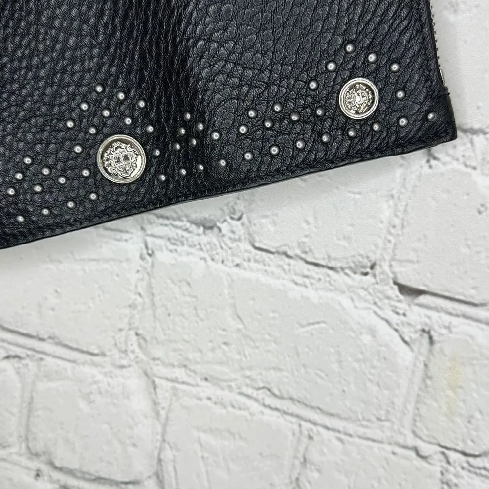 Etienne Aigner Black Leather Wristlet Clutch‎ Studded NEW with tags